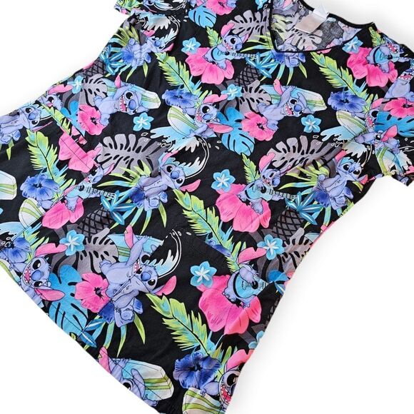 Disney Stitch Black Floral Scrub Top Medium - Picture 6 of 6